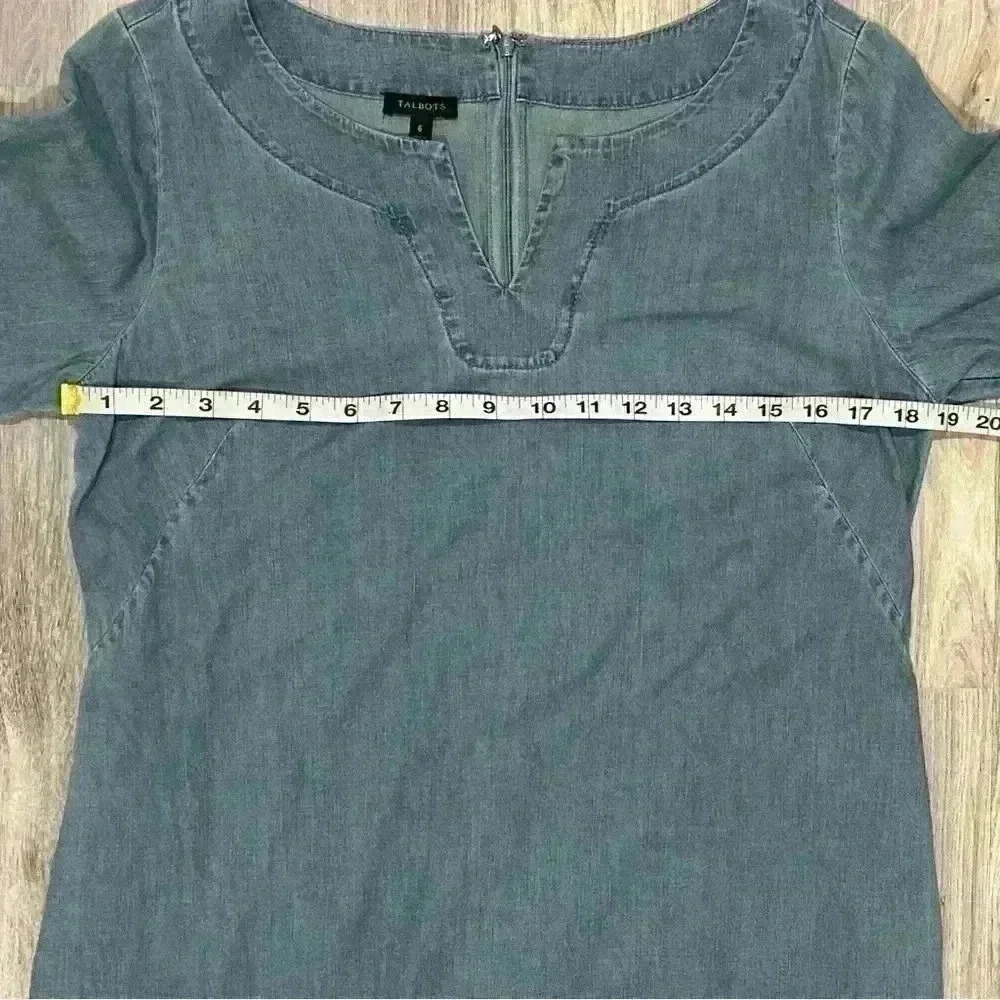 Talbots Women’s Blue Jean Cotton Denim 3/4 Sleeve Scallop Shift Dress Size 6 - Picture 6 of 8